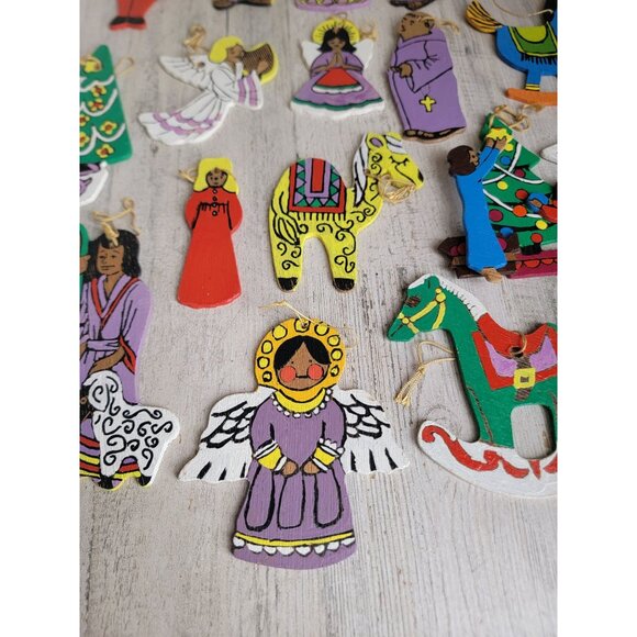 Wooden 3 kings angel tree horse solider star variety ornament Xmas set - Picture 2 of 12